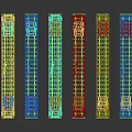 Colorful Model Train Cars in Various Colors Parked on Tracks with Windows