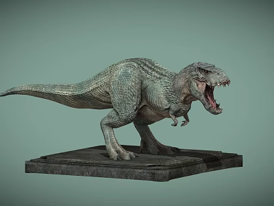 Realistic T Rex Dinosaur Model Standing With Open Mouth And Stone Base 3d model