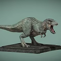 Realistic T Rex Dinosaur Model Standing With Open Mouth And Stone Base