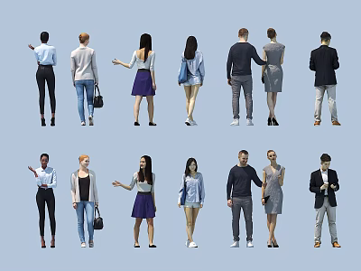 People with many people, groups and people with good use. 3d model