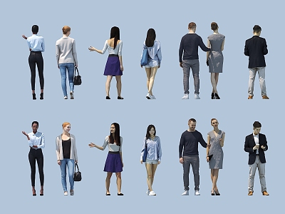 People with many people, groups and people with good use. 3d model