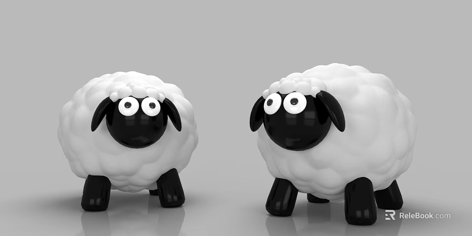 Cute Cartoon Sheep Toys With White Wool Black Ears Eyes And Legs 3d model 