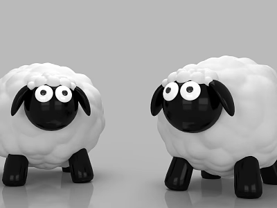 Cute Cartoon Sheep Toys With White Wool Black Ears Eyes And Legs 3d model