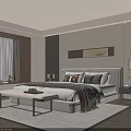 Elegant Modern Bedroom Interior With Large Bed Wall Art And Bench At Foot Of Bed
