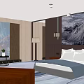 Modern Hotel Guest Room Curved Sofa with White Gray Cushions Decorative Painting City View Window