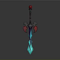 Fantasy Sword With Red Orb Hilt Black Handle And Blue Glowing Blade