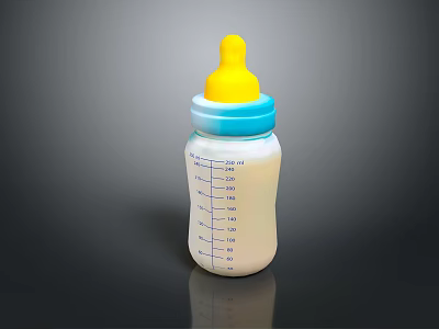 Baby Bottle With Yellow Nipple Blue Cap And Milk Measurement Markings 3d model