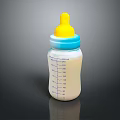 Baby Bottle With Yellow Nipple Blue Cap And Milk Measurement Markings