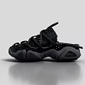Black Mesh Athletic Shoes With Strappy Laces And Wave Sole Design