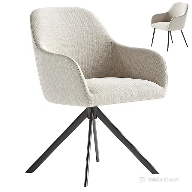 Modern Upholstered Dining Chair With Beige Fabric And Black Metal Tripod Legs 3d model 