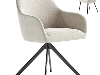 Modern Upholstered Dining Chair With Beige Fabric And Black Metal Tripod Legs 3d model
