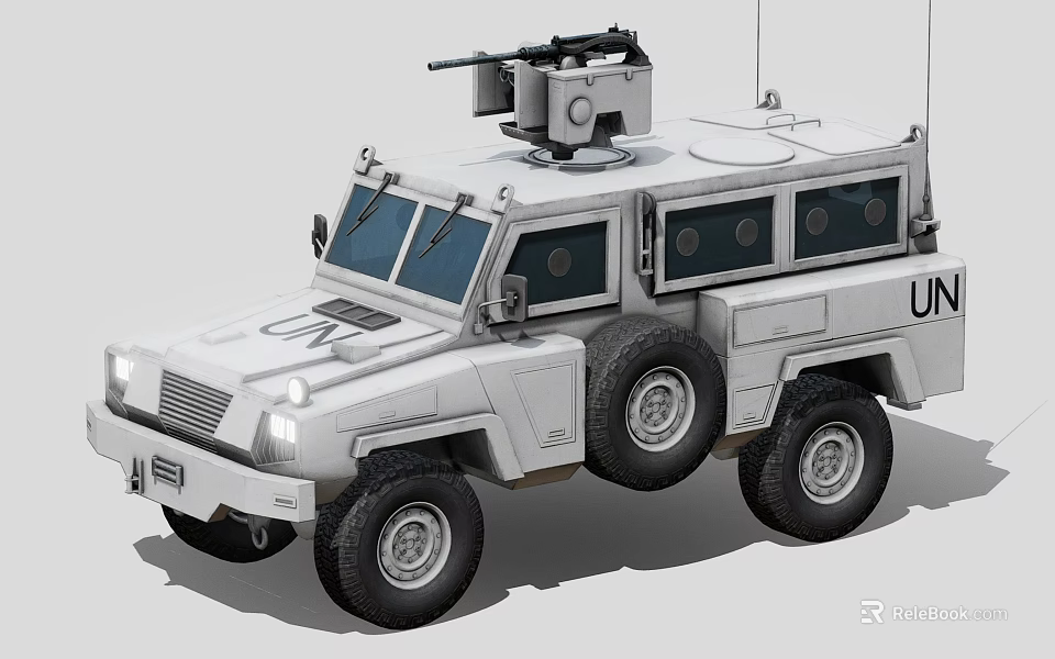 UN Armored Utility Vehicle with Roof Mounted Machine Gun and Off Road Tires 3d model 