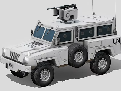 UN Armored Utility Vehicle with Roof Mounted Machine Gun and Off Road Tires 3d model