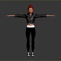 Red Haired Character In Black Leather Jacket Black Leggings White Shoes Arms Outstretched