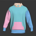 Color Block Blue And Pink Hooded Sweatshirt With Front Pocket Design