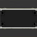 Black Metal Transport Case With Latches Flat Top And Blue Wheels