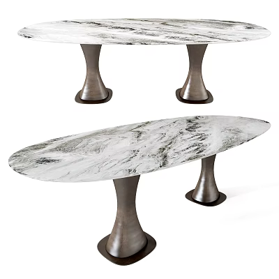 Modern Oval Dining Table With White Marble Top And Metal Legs Design 3d model