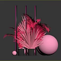 Pink Feather Plants In Heart Shaped Frame With Pink Spheres And Black Base