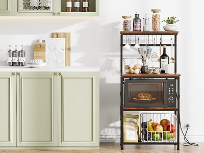 Multi tiered Kitchen Storage Shelf With Microwave Fruit Jars And Spices Basket 3d model