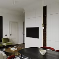 Modern Apartment Living Room With Sofa Green Chairs And Marble Accents