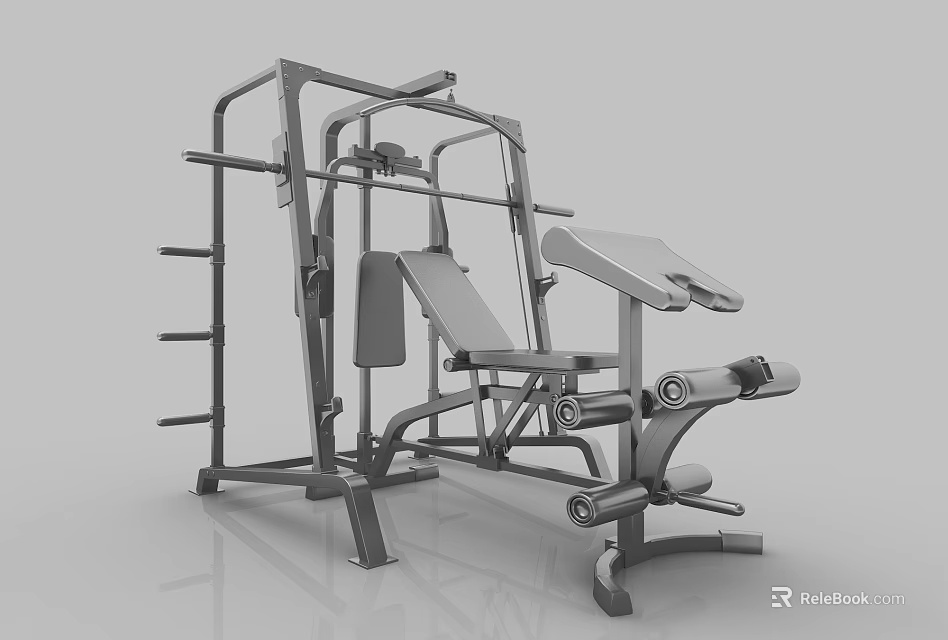 Heavy Duty Multi Functional Fitness Equipment For Home Gym With Weight Bench And Barbell Rack 3d model 