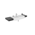 Modern White Ceramic Washbasin With Black Floating Shelf Faucet And Toiletries