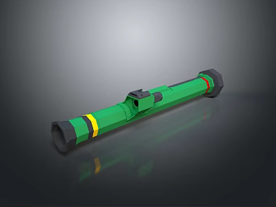 Green And Yellow Striped Long Cylindrical Weapon Barrel With Black End Parts 3d model