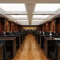 Spacious Modern Conference Room With Wooden Panel Walls Long Tables And Leather Chairs