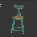 Industrial Style Stool With Metal Backrest And Wooden Seat And Metal Legs