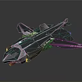 Futuristic Black Multi Wing Cosmic Spaceship With Aerodynamic Design And Illuminated Details