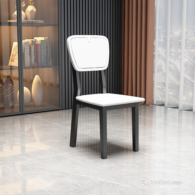 Modern Dining Chair With Black Frame And White Seat In Minimalist Design 3d model 