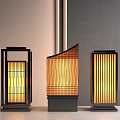 Modern Outdoor Lamps With Vertical Wooden Slats And Warm Illumination For Garden Use