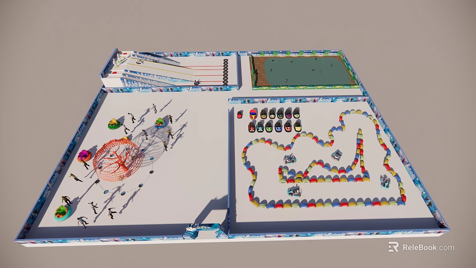 Tabletop Board Game With Colorful Path Playing Pieces Storage And Accessories 3d model 