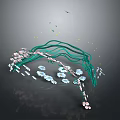 Artistic Decorative Plant With Curved Green Branches And Pink White Flowers