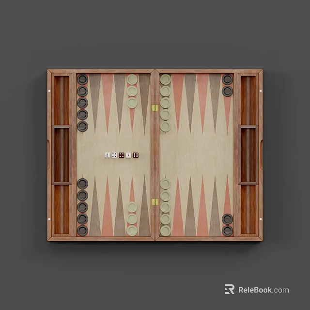 Wooden Backgammon Board Game Set With Checkers And Storage Compartments 3d model 