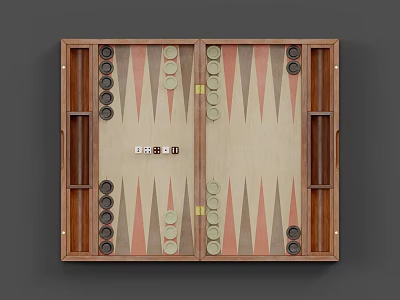 Wooden Backgammon Board Game Set With Checkers And Storage Compartments 3d model