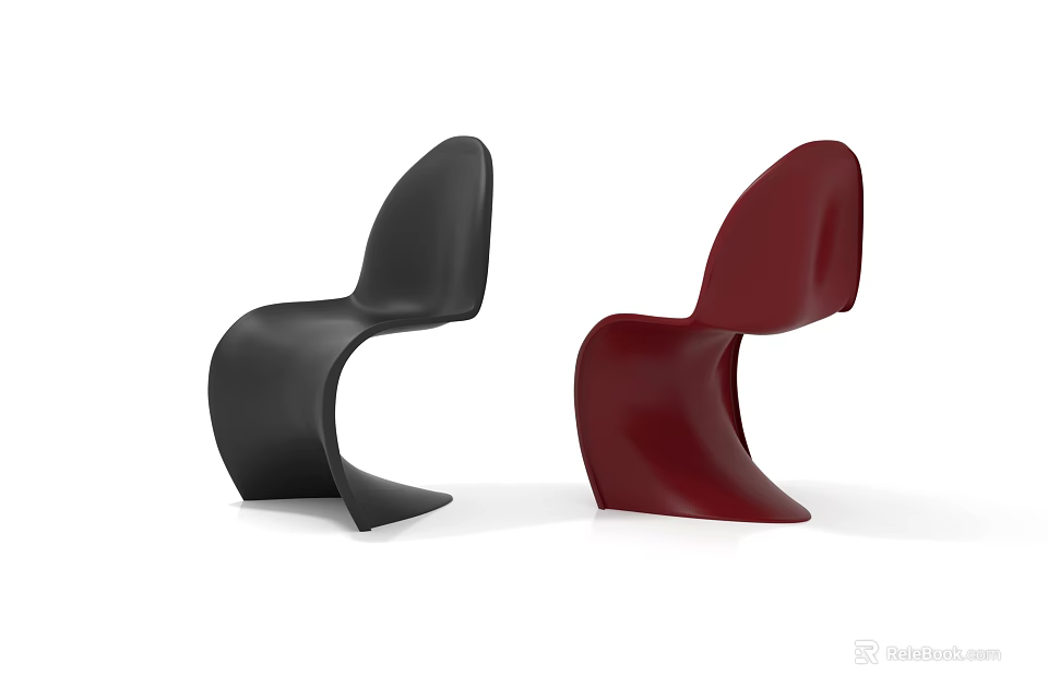 Black and Red Modern Accent Chairs with Unique Curved Streamlined Stylish Design 3d model 