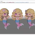 Cute Cartoon Mermaid Sculptures With Blonde Hair Purple Eyes Shell Decor And Pink Blue Tails