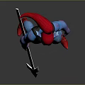 Fantasy Creature Character With Blue Skin Red Hair Holding Spear And Red Shoes