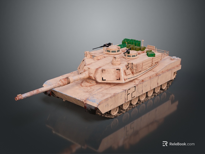 Beige Military Tank With Detailed Exterior On Reflective Surface 3d model 