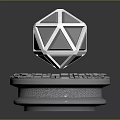 Blue Transparent Shiny Geometric Polyhedron Floating Over Circular Textured Metal Base