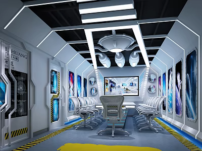 Modern High Tech Conference Room With LED Lighting Large Screen And Wall Displays 3d model
