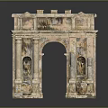 Scenic Ancient Stone Arch Architecture With Columns Top Decorations And Textured Design
