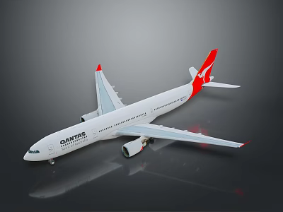 Detailed Qantas Aircraft Model With White Body And Red Tail For Aerospace 3d model