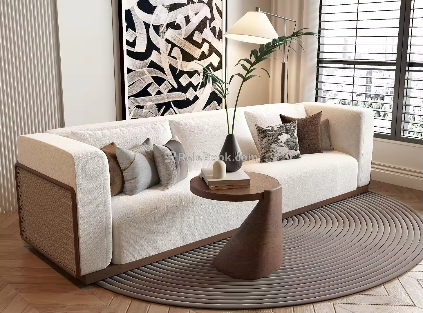 Middle-ancient style sofa three-person sofa living room sofa tea table side table 3d model