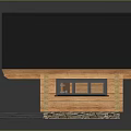 Wooden Log Cabin With Black Roof Door Window And Porch Platform