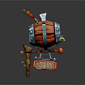 Wooden Barrel Decorative Prop With Metal Hoops Flame Open Sign And Wooden Stand