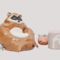 Cute Raccoon Shaped Bean Bag Chair with Bear Shaped Cushion and Gray Ottoman