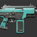 Turquoise And Silver Metallic Modern Pistol With Futuristic Design Features