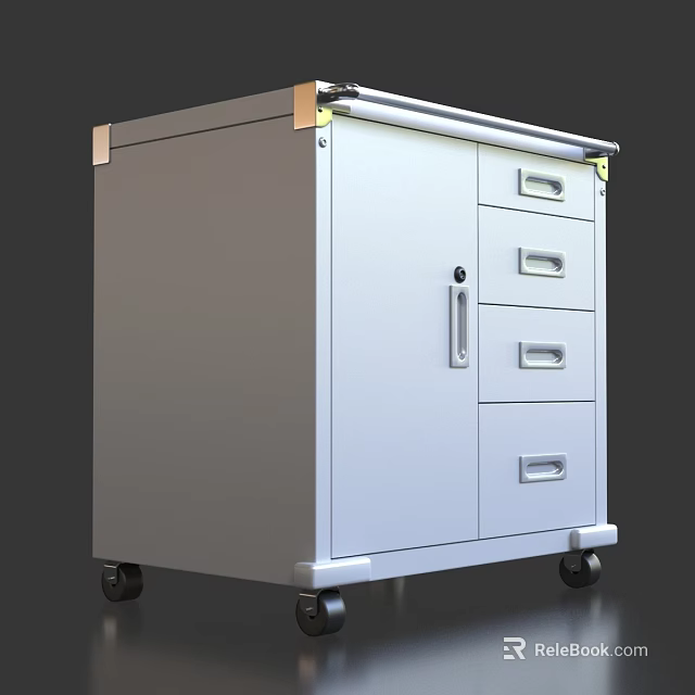 Metal Display Shelf with Locked Cabinet Door Four Drawers and Wheels 3d model 